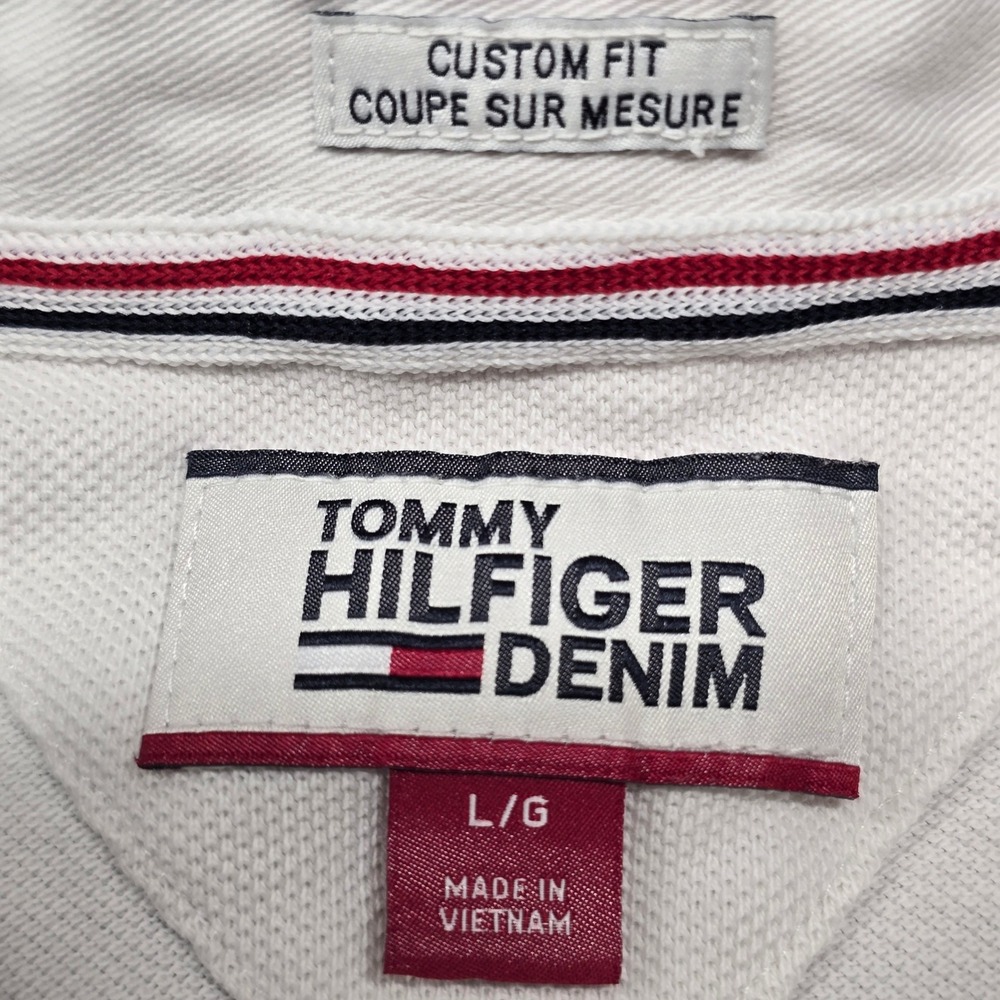 Tommy Hilfiger Denim Custom Fit Polo Shirt Mems LG White HILFIGER Logo 0199597 - Picture 5 of 9